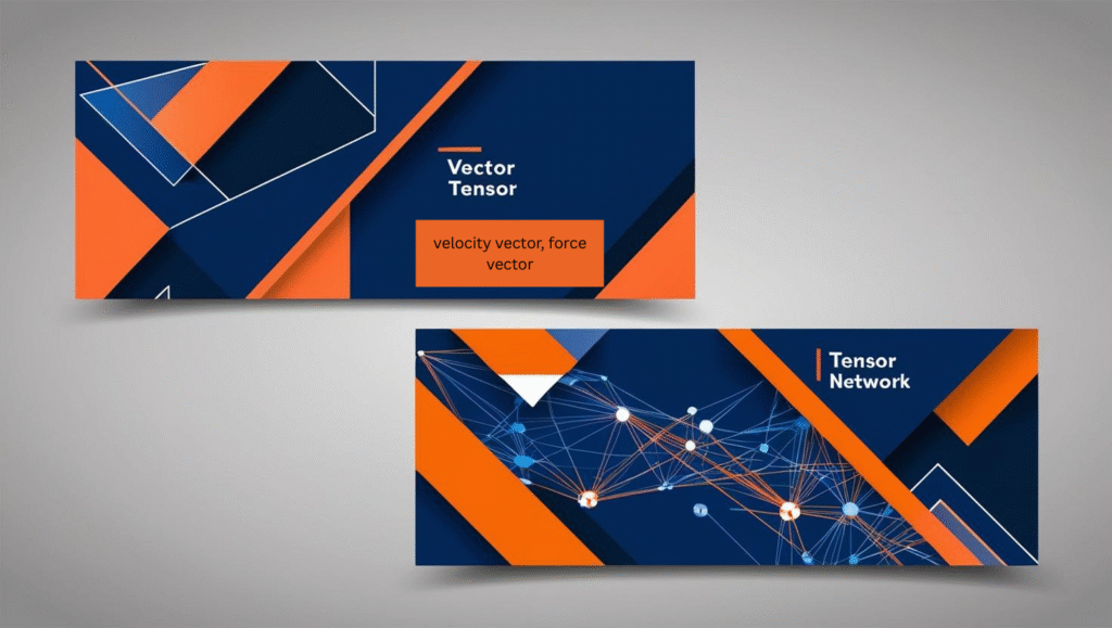 Vector and tensor analysis concepts explained with mathematical diagrams and formulas