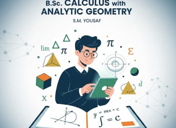 B.Sc Calculus with Analytic Geometry by S.M. Yousaf – Study Guide Illustration Featuring Geometric Shapes and Mathematical Symbols