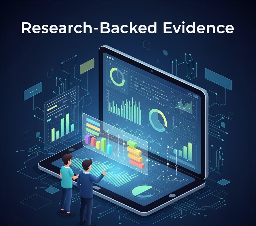 Virtual Manipulatives for Math research-backed evidence showing charts, graphs, and classroom data