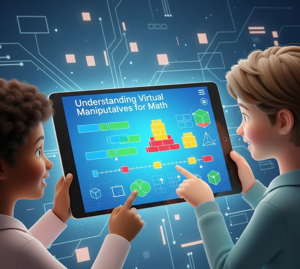 Understanding Virtual Manipulatives for Math showing interactive digital tools like fraction bars and number lines