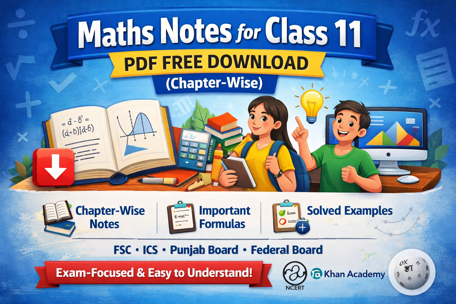Maths Notes for Class 11 PDF Free Download (Chapter-Wise) with chapter-wise notes, important formulas, solved examples, and exam-focused study material for FSC, ICS, Punjab Board, and Federal Board students.