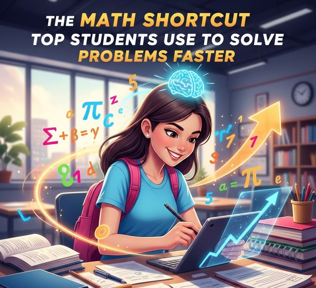Top student using a math shortcut to solve problems faster with confidence and speed
