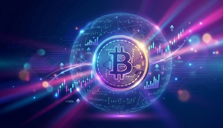 Mathematical strategies to maximize your crypto profits illustrated with crypto coins, trading charts, and graphs
