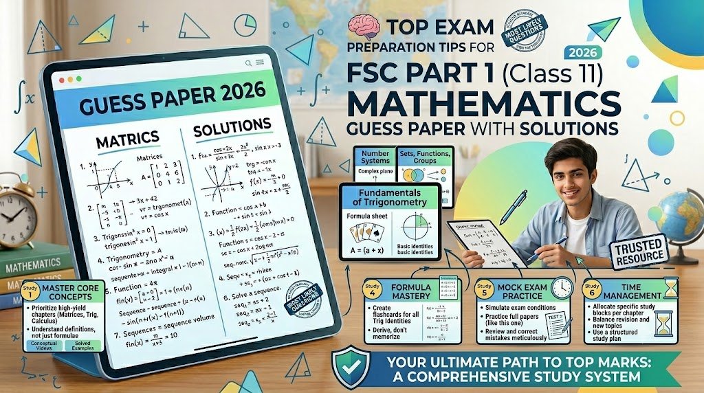 FSC Part 1 Mathematics Guess Paper: Functions and Graphs Chapter 1 Solutions Punjab Board 2026